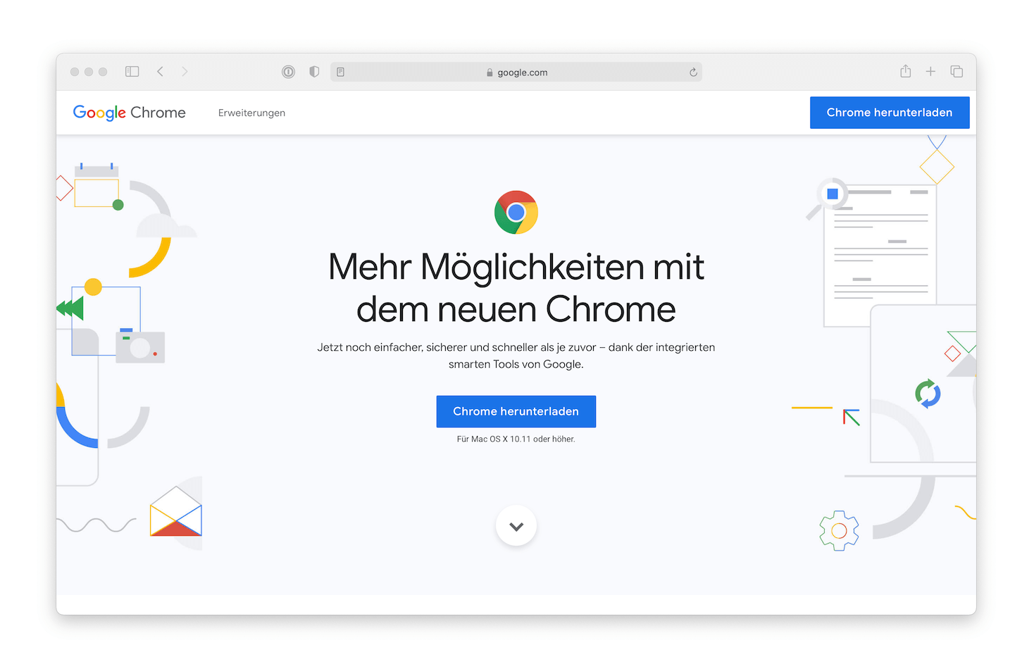 Screenshot der Webseite des Browsers Chrome