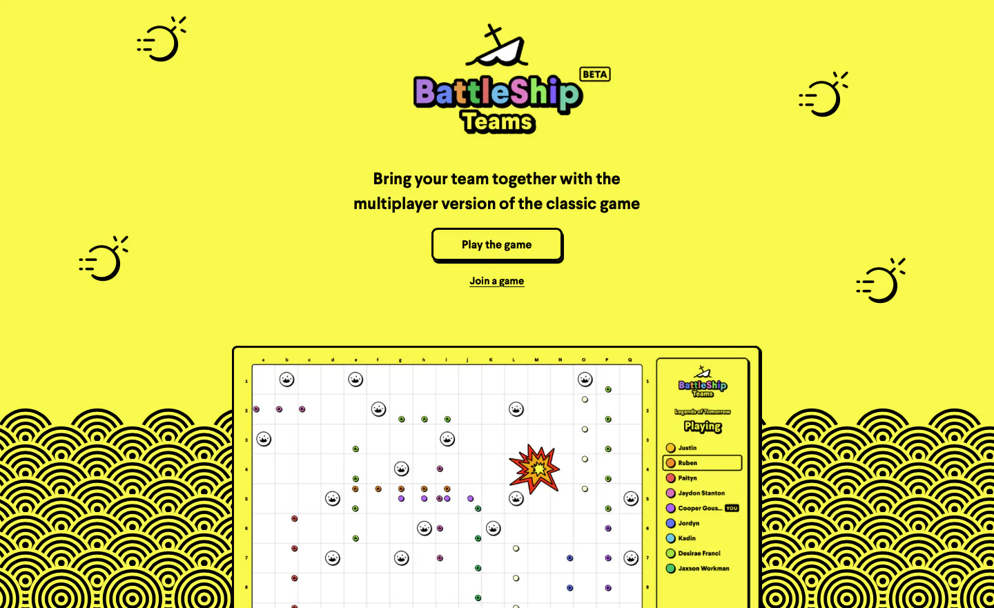 Screenshot of battleship-teams.com website