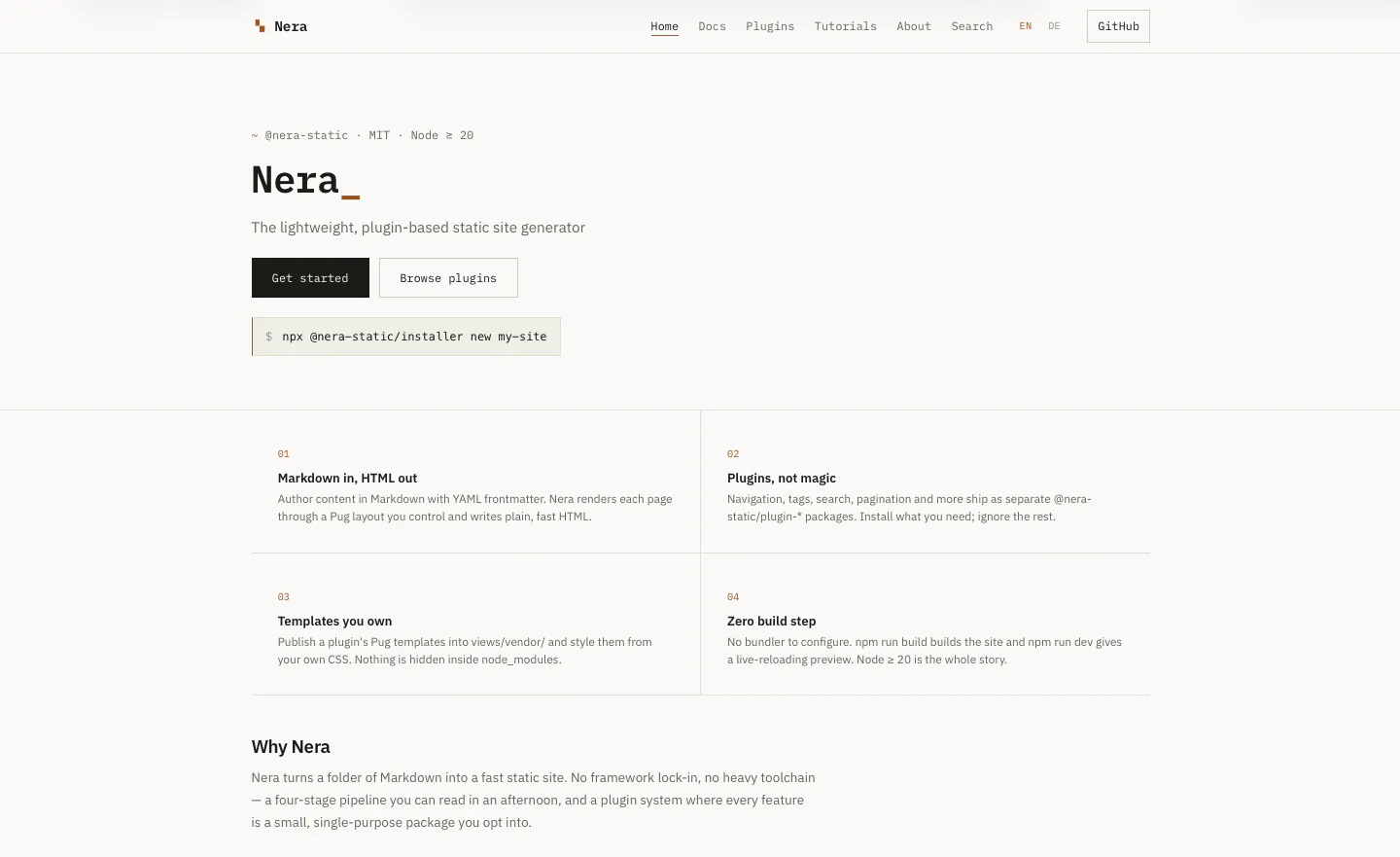 Screenshot of nera.js.org website