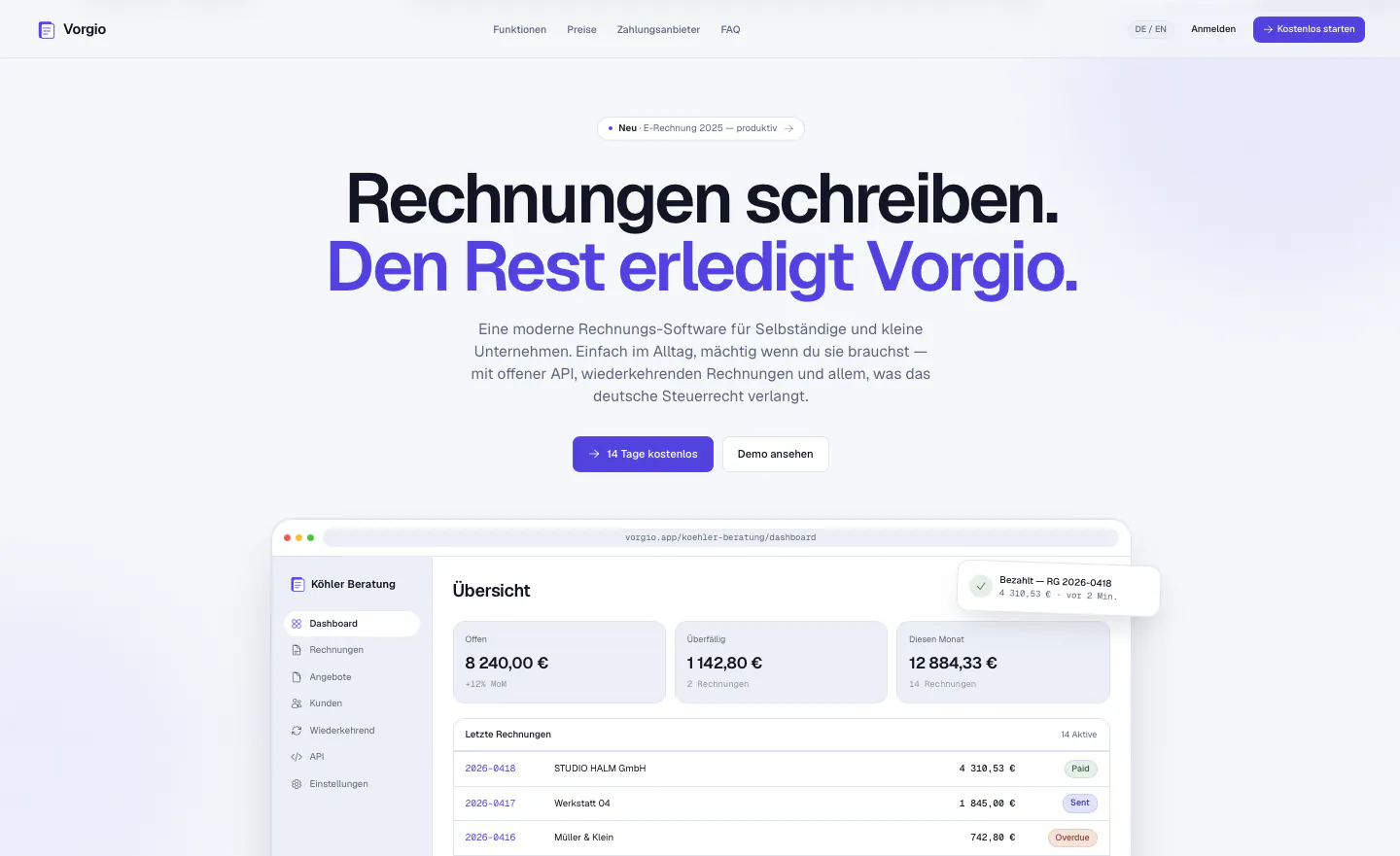 Screenshot of vorgio.app website